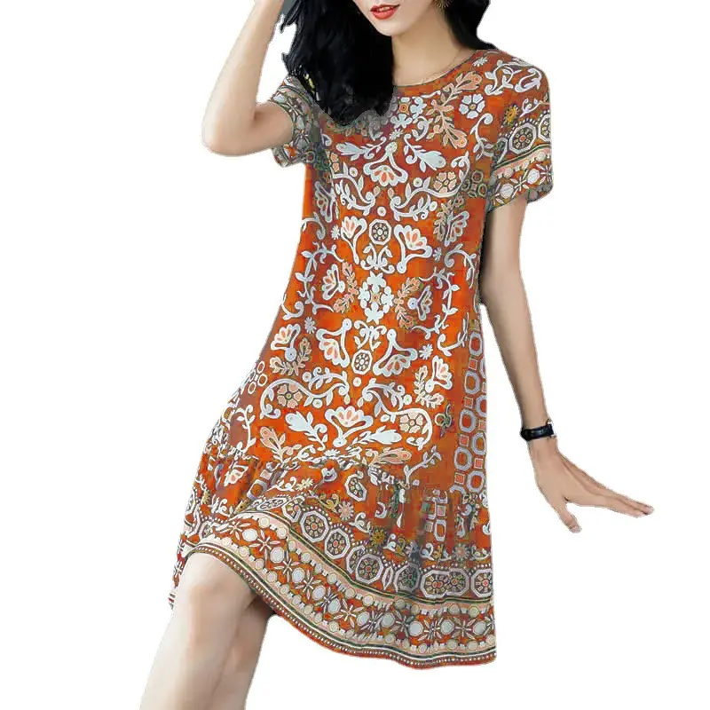 2024 Green Printed Ice Silk Dress for Women - Image 13