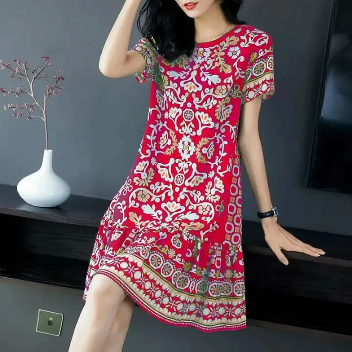 2024 Green Printed Ice Silk Dress for Women - Image 4