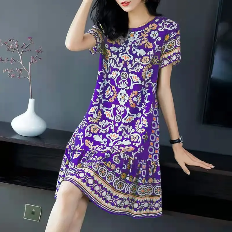 2024 Green Printed Ice Silk Dress for Women - Image 5