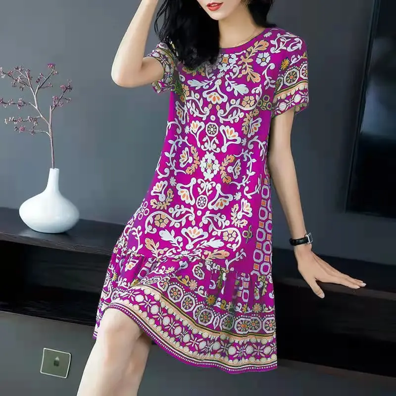 2024 Green Printed Ice Silk Dress for Women - Image 6