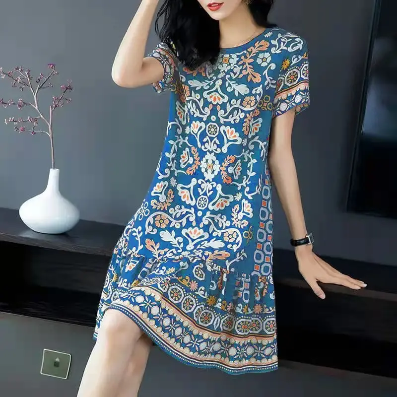 2024 Green Printed Ice Silk Dress for Women - Image 7