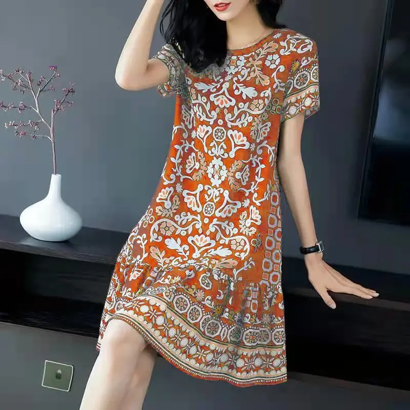 2024 Green Printed Ice Silk Dress for Women - Image 8