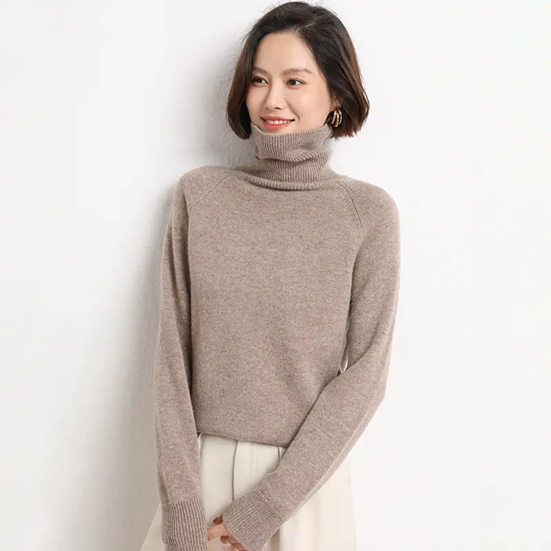 Women's 2025 Knitted Collar Sweater Brown Fleece Base - Image 8