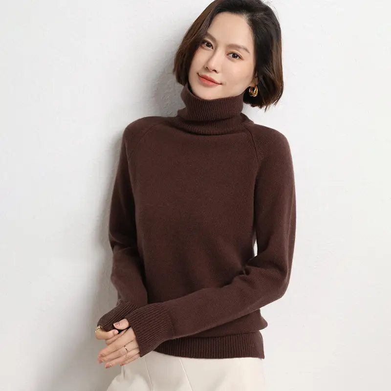 Women's 2025 Knitted Collar Sweater Brown Fleece Base - Image 9