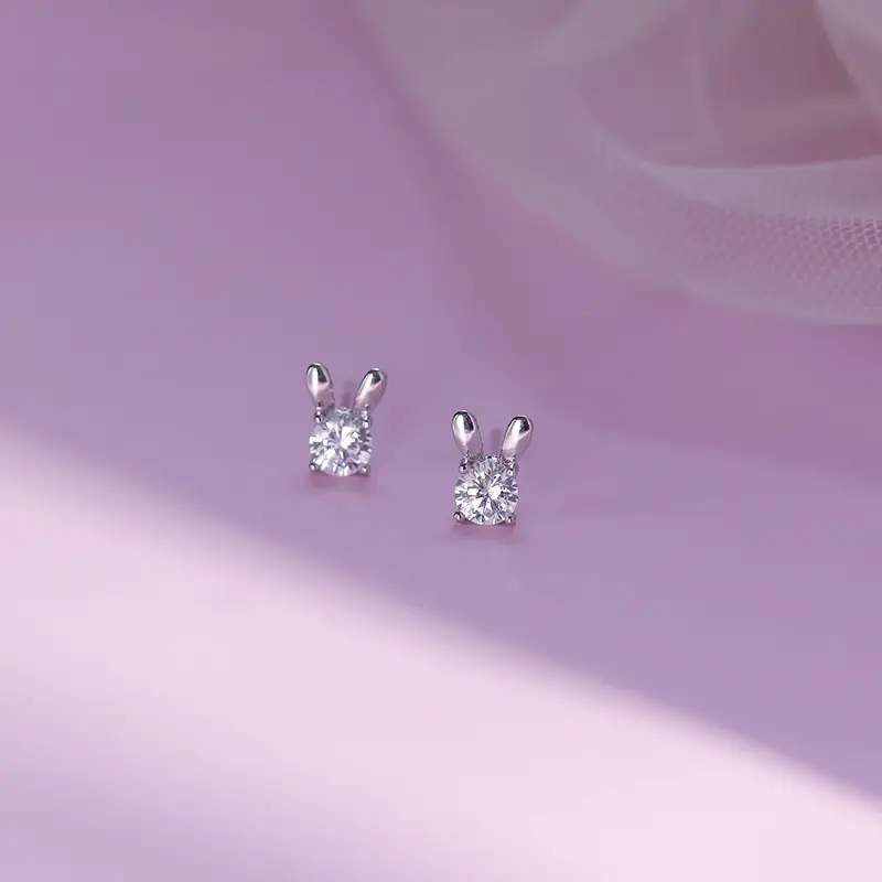 Cute Rabbit Earrings Sparkling Diamond 2024 Trendy