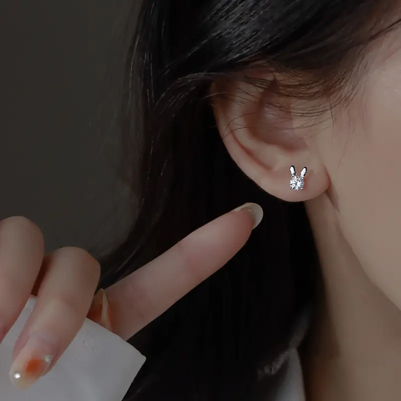 Cute Rabbit Earrings Sparkling Diamond 2024 Trendy