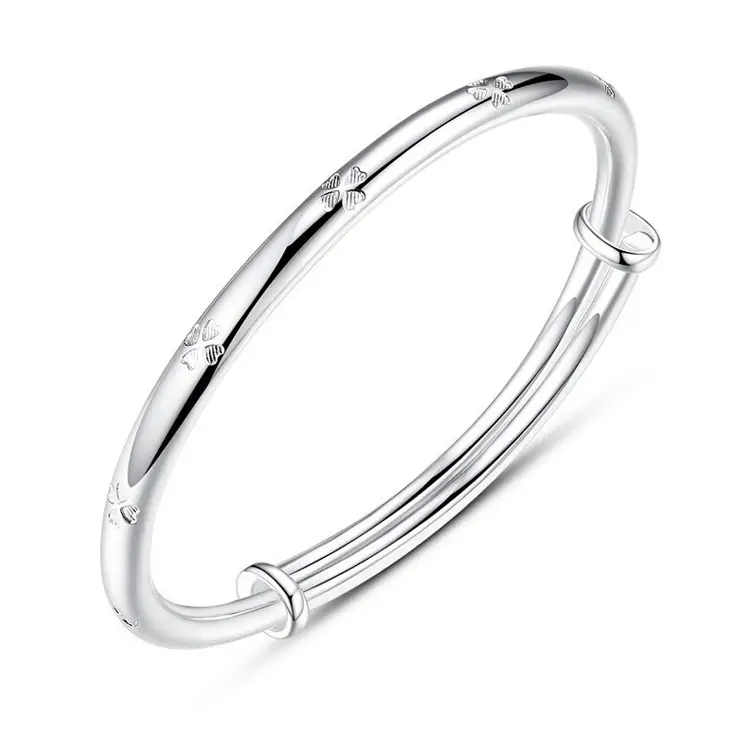 Pure Silver Four-Leaf Clover Bracelet for Women - Image 7