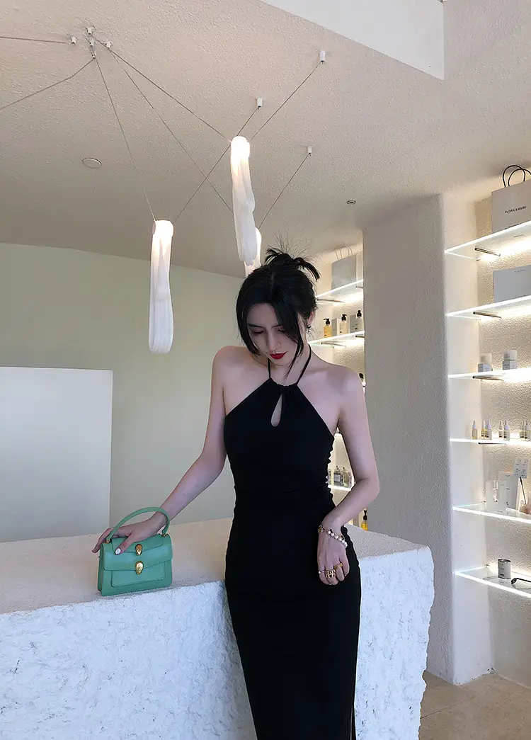 Black Off-Shoulder Slim Fit Dress with Tight Waist — feature 17