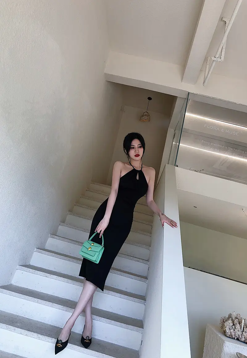 Black Off-Shoulder Slim Fit Dress with Tight Waist — feature 20