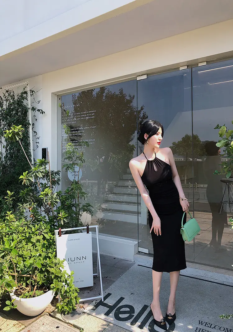 Black Off-Shoulder Slim Fit Dress with Tight Waist — feature 7