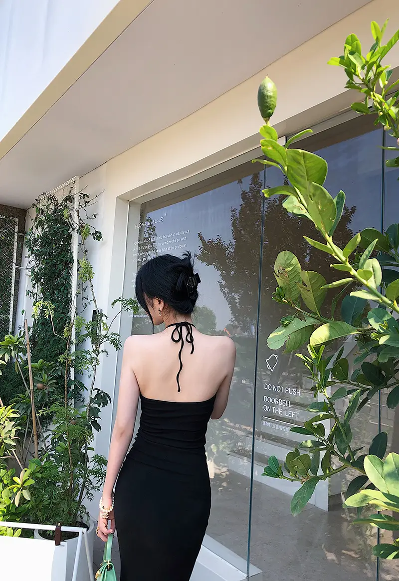 Black Off-Shoulder Slim Fit Dress with Tight Waist — feature 8