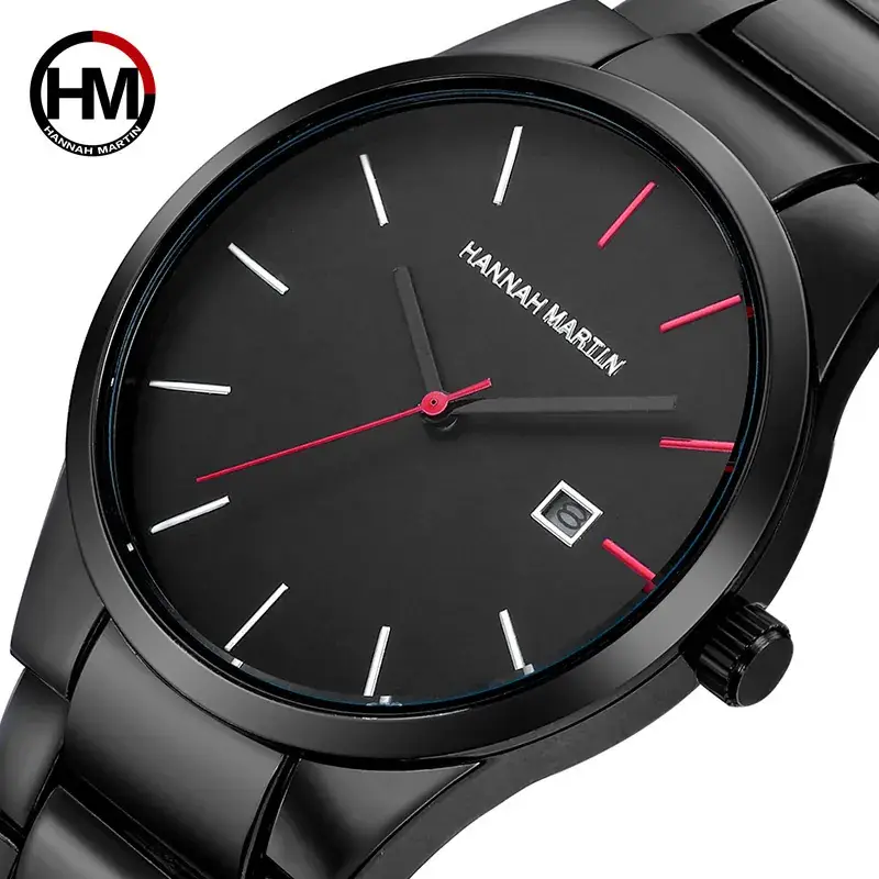 Hannah Martin Men's Quartz Watch with Red Dial & Stainless Strap