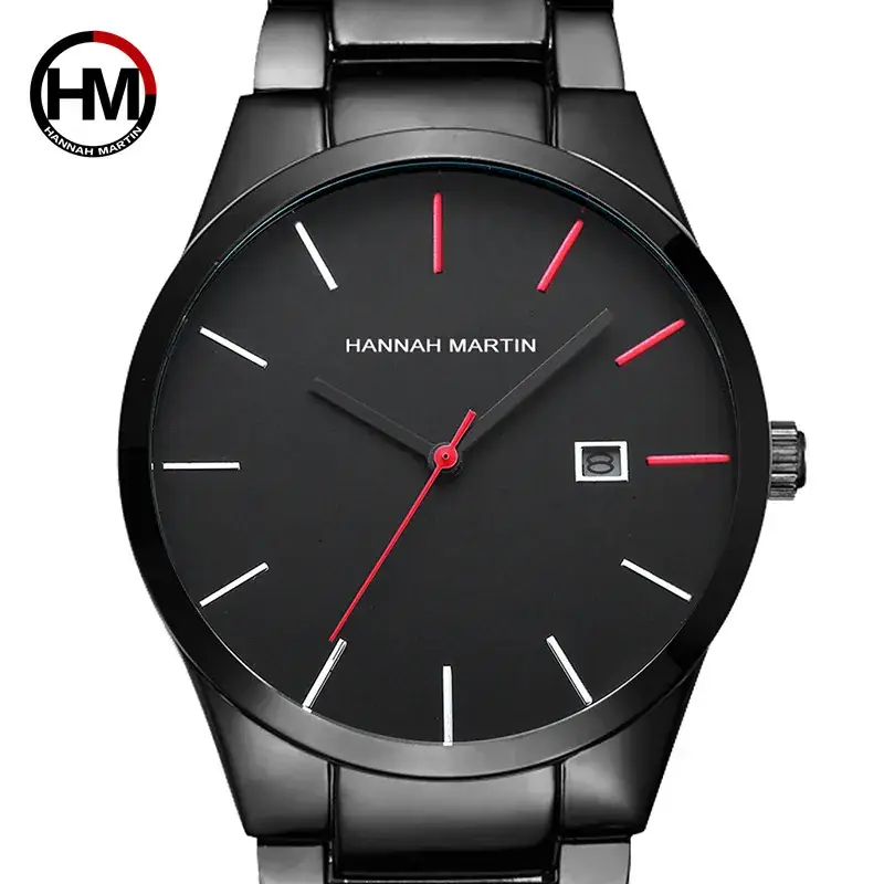 Hannah Martin Men's Quartz Watch with Red Dial & Stainless Strap