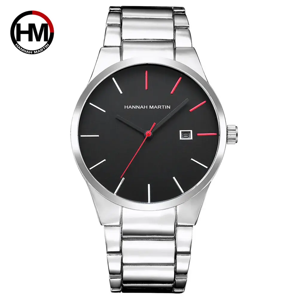 Hannah Martin Men's Quartz Watch with Red Dial & Stainless Strap