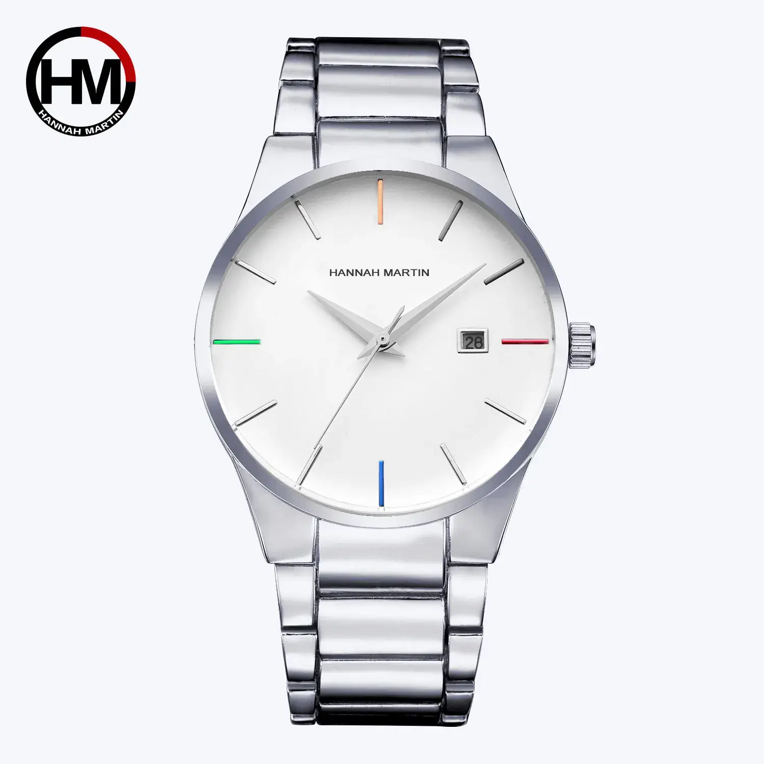 Hannah Martin Men's Quartz Watch with Red Dial & Stainless Strap