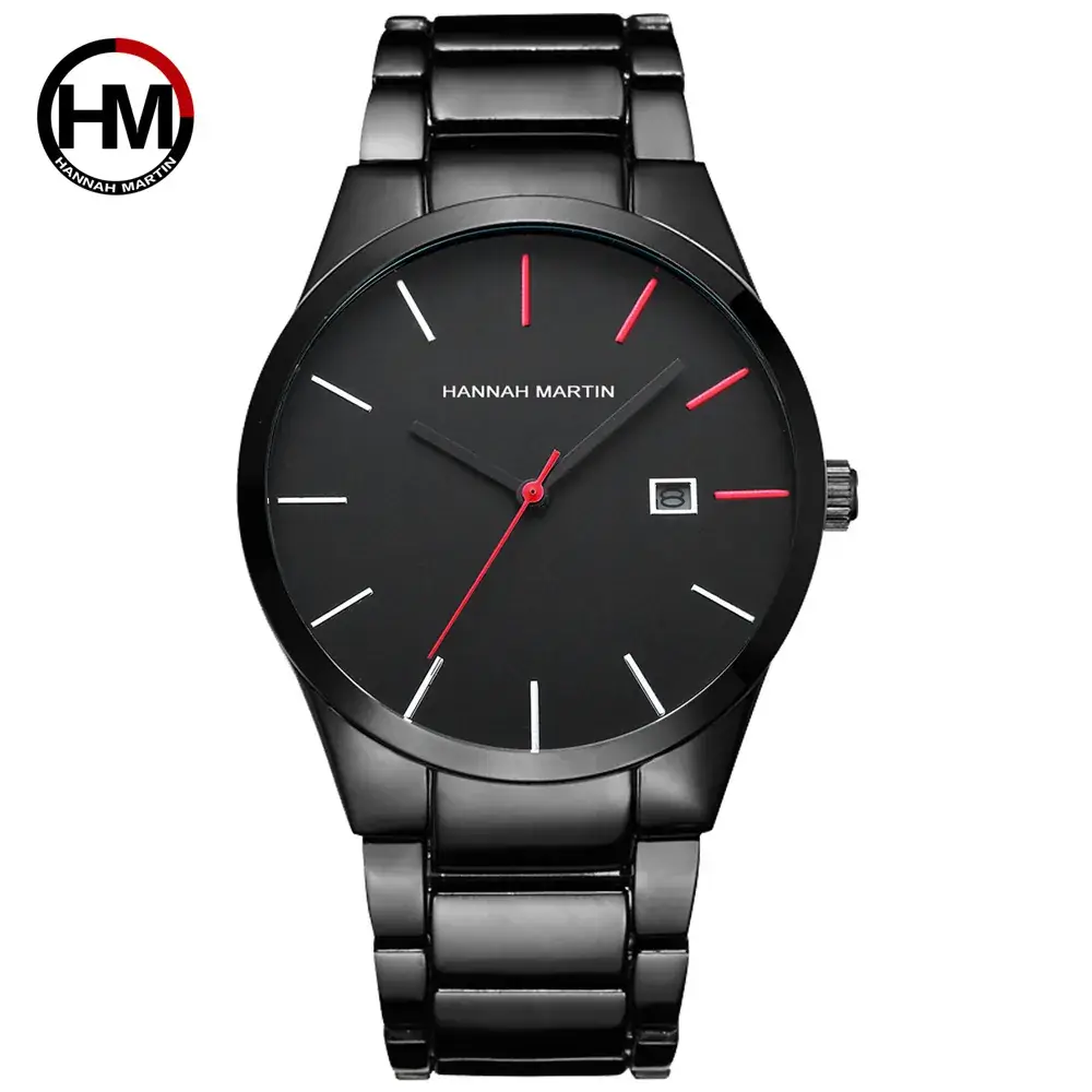 Hannah Martin Men's Quartz Watch with Red Dial & Stainless Strap