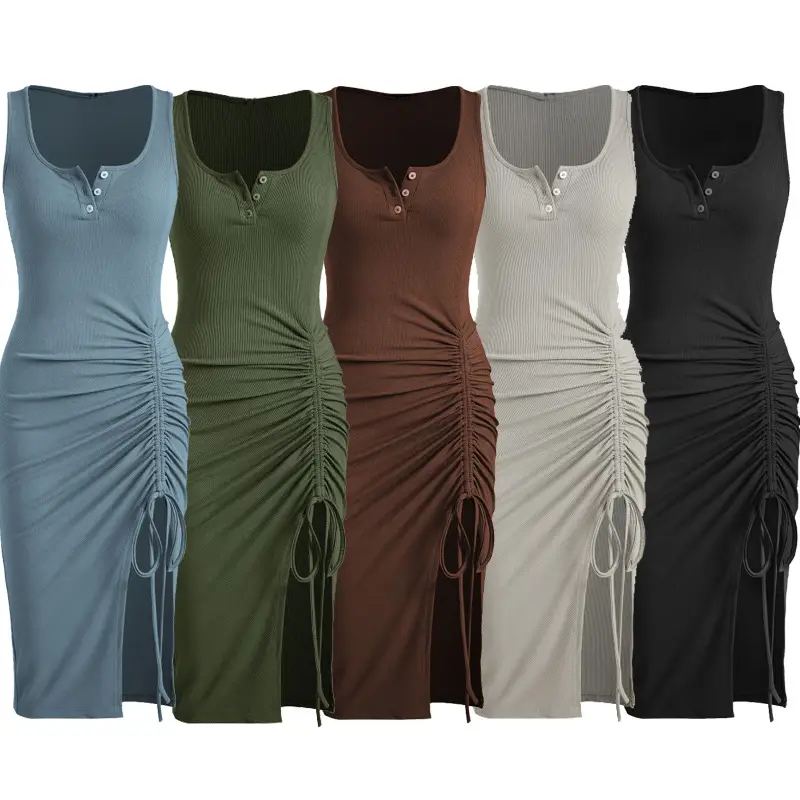 Brown Tight Fit Drawstring Skirt Dress