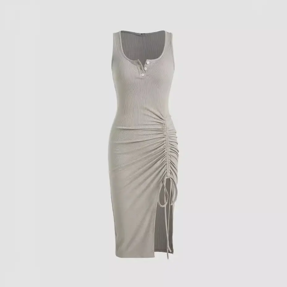 Brown Tight Fit Drawstring Skirt Dress
