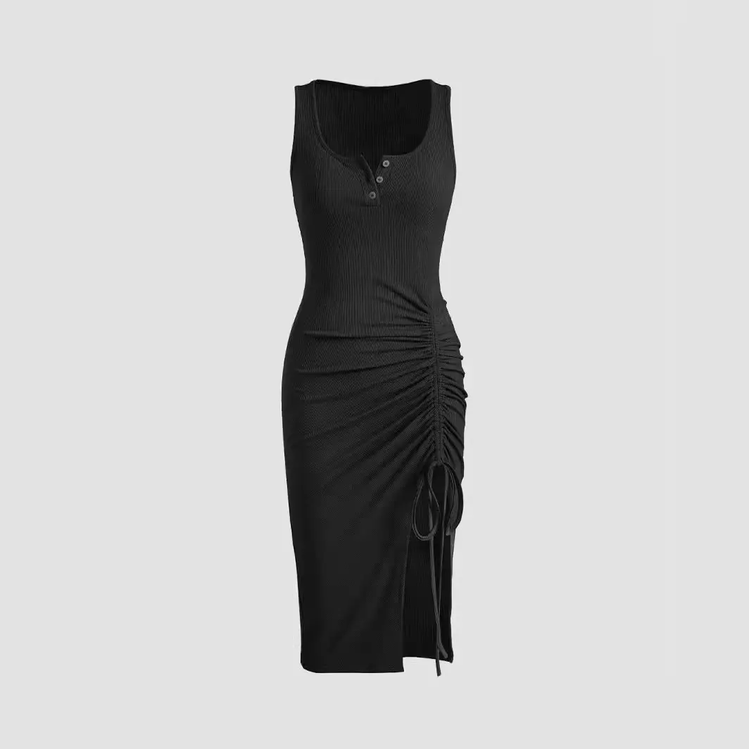 Brown Tight Fit Drawstring Skirt Dress