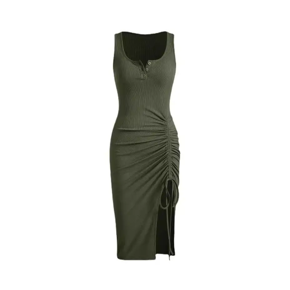 Brown Tight Fit Drawstring Skirt Dress
