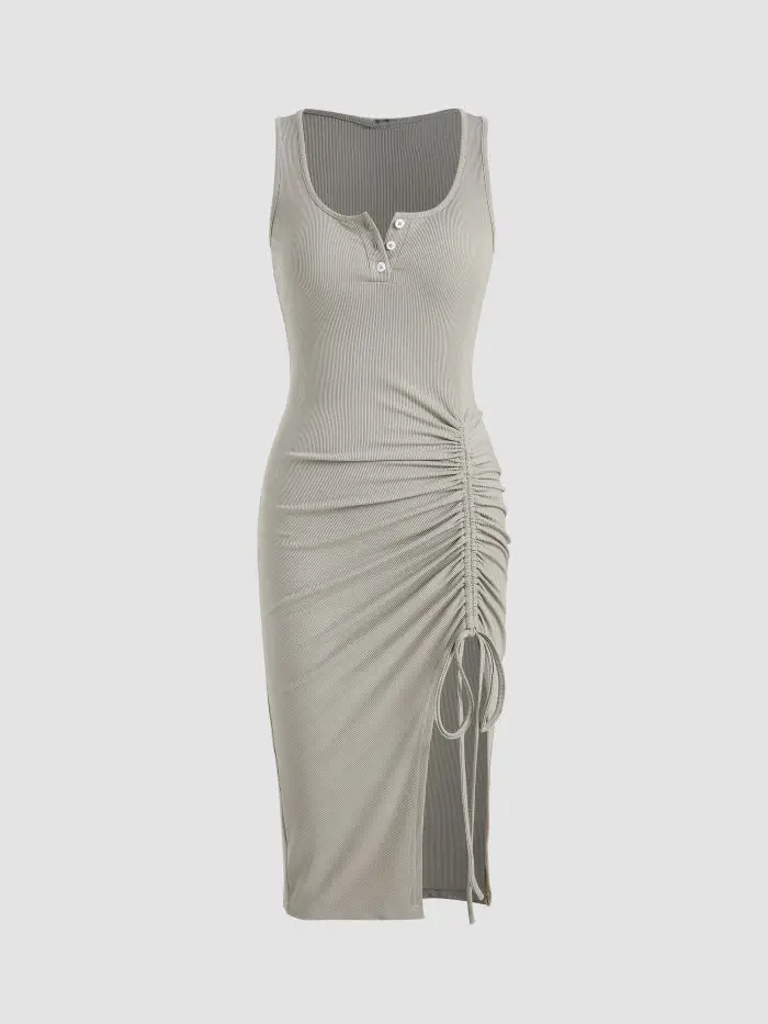 Brown Tight Fit Drawstring Skirt Dress