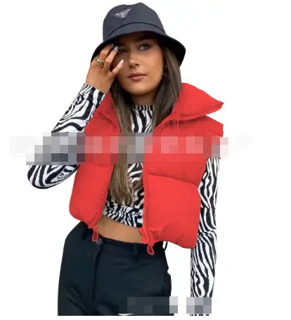 Women's Red Cotton Sleeveless Vest with Cap - Image 9