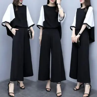 Women's Black Wide Leg Pants with Loose Top Suit Set - Image 4