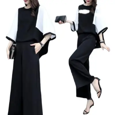 Women's Black Wide Leg Pants with Loose Top Suit Set - Image 5
