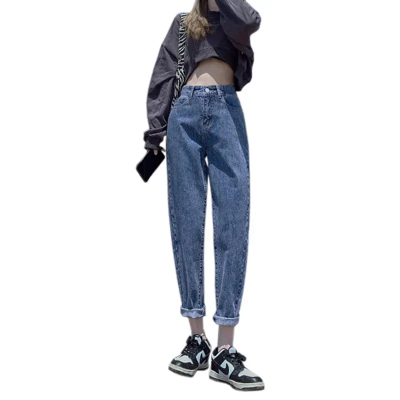 Women High Waist Jeans Summer New Retro Slim Cropped