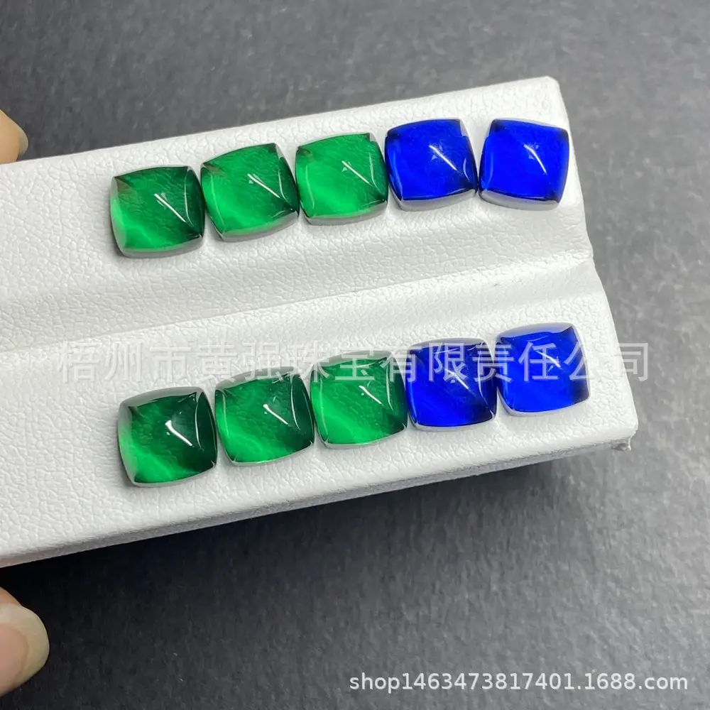 Huang Qiang Gem 10x10mm Fat Square Flat Bread Synthetic Blue Corundum Pillow Sugar Tower Bare Stone - Image 5