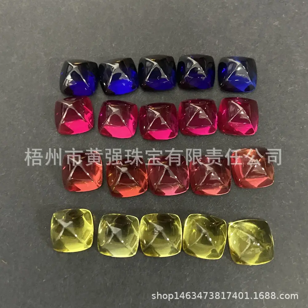 Huang Qiang Gem 10x10mm Fat Square Flat Bread Synthetic Blue Corundum Pillow Sugar Tower Bare Stone - Image 3