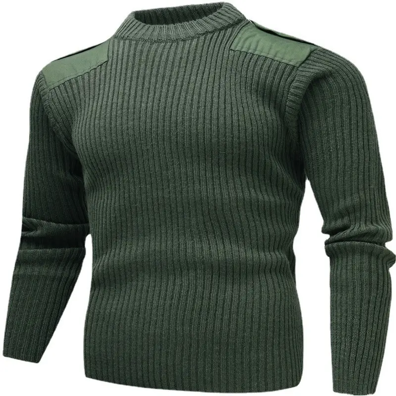 Men's Navy Wool Crossbody Sweater Long Sleeve Cold Proof Winter Wear