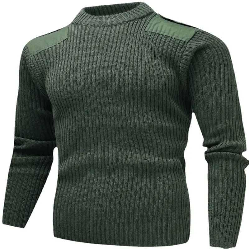 Men's Navy Wool Crossbody Sweater Long Sleeve Cold Proof Winter Wear