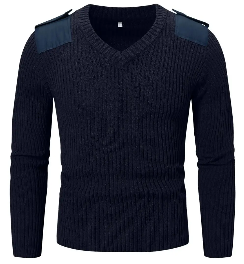 Men's Navy Wool Crossbody Sweater Long Sleeve Cold Proof Winter Wear