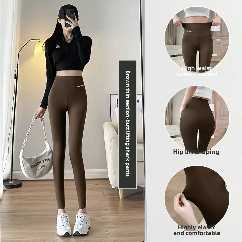 Women Thin High Waist Leggings Yoga Fitness Seamless Black - Image 4