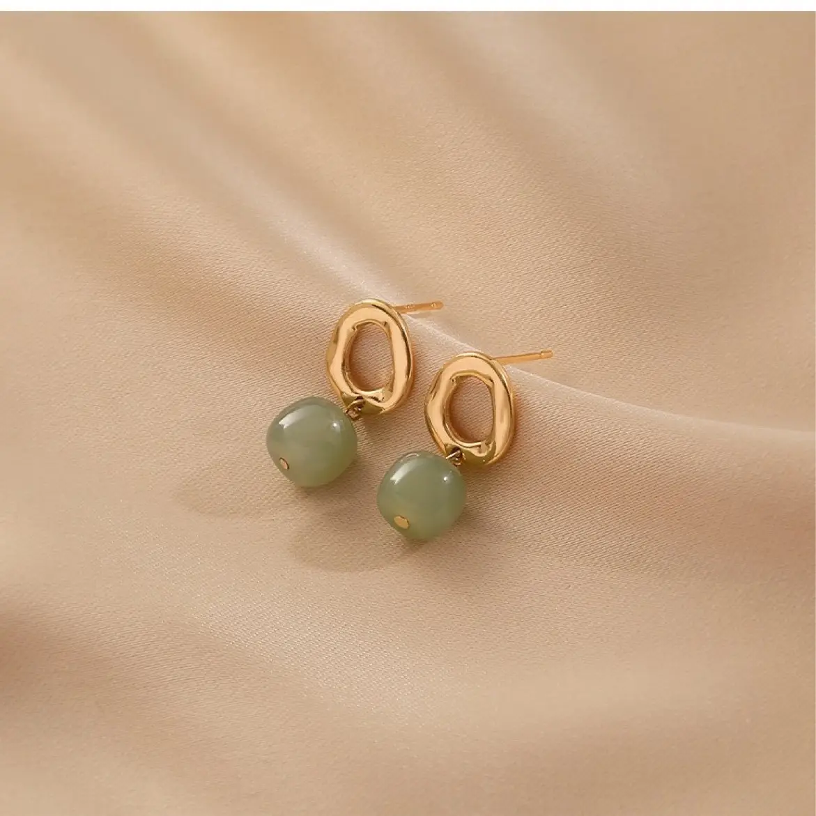 Vintage Light Jade Ear Stud Earrings S925 Silver - Image 2