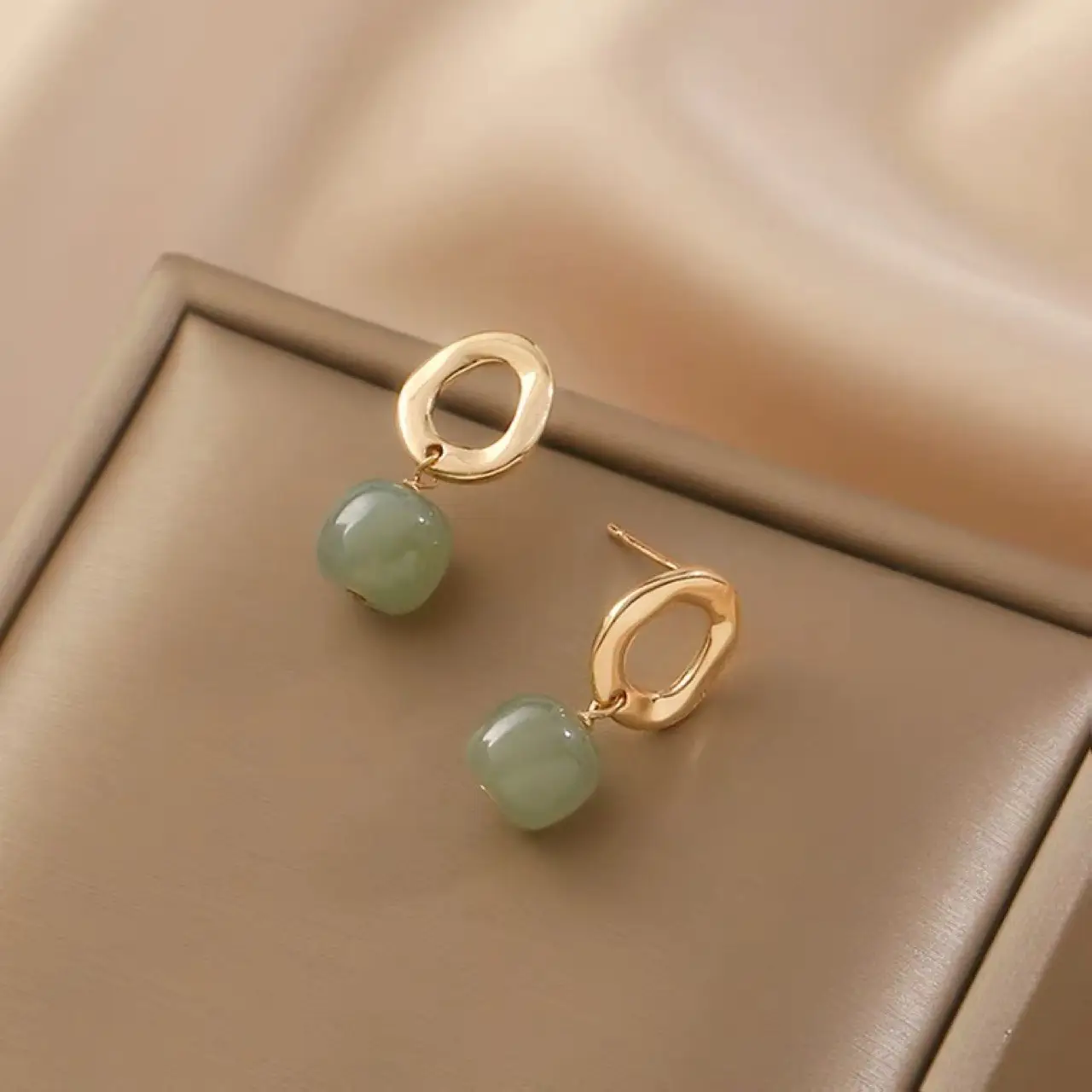 Vintage Light Jade Ear Stud Earrings S925 Silver - Image 5