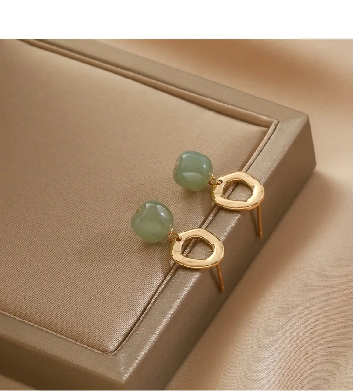 Vintage Light Jade Ear Stud Earrings S925 Silver — feature 10