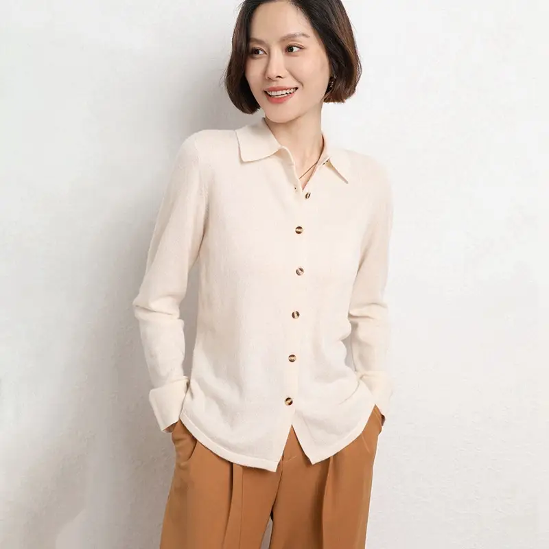 Women's Purple Knitted Polo Collar Sweater - Image 2