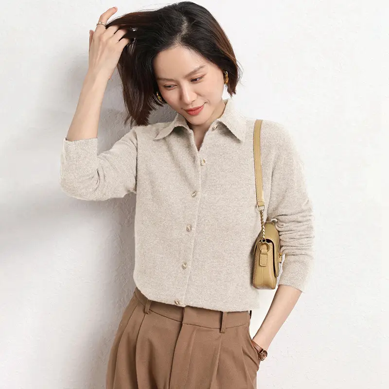 Women's Purple Knitted Polo Collar Sweater - Image 3