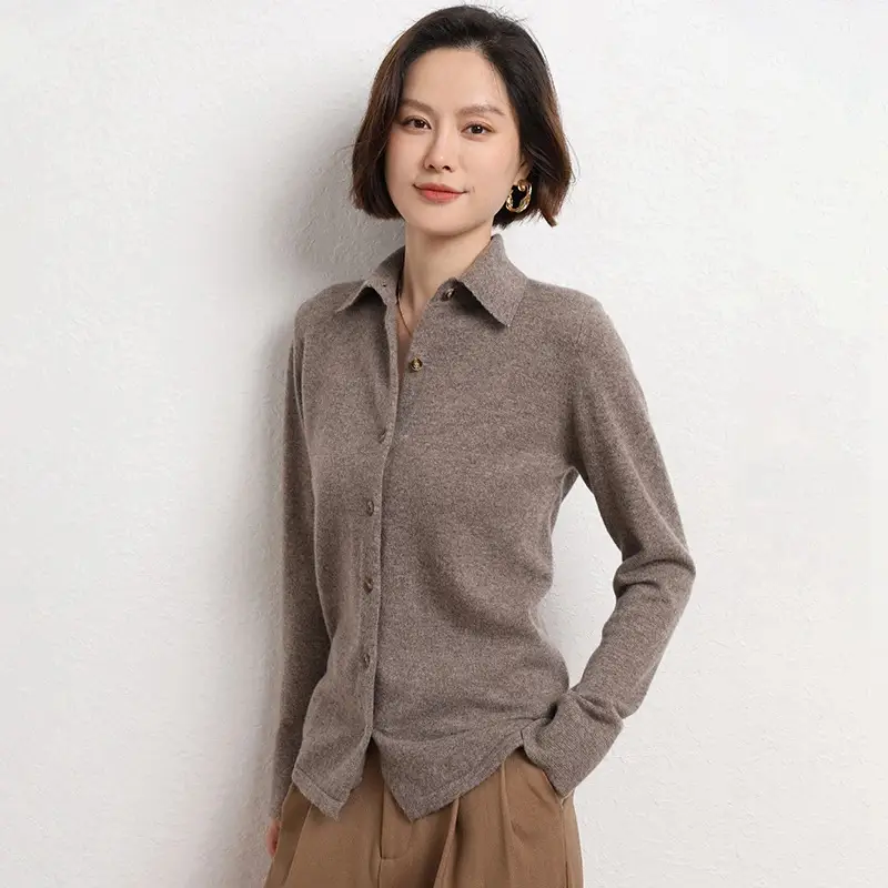 Women's Purple Knitted Polo Collar Sweater - Image 5