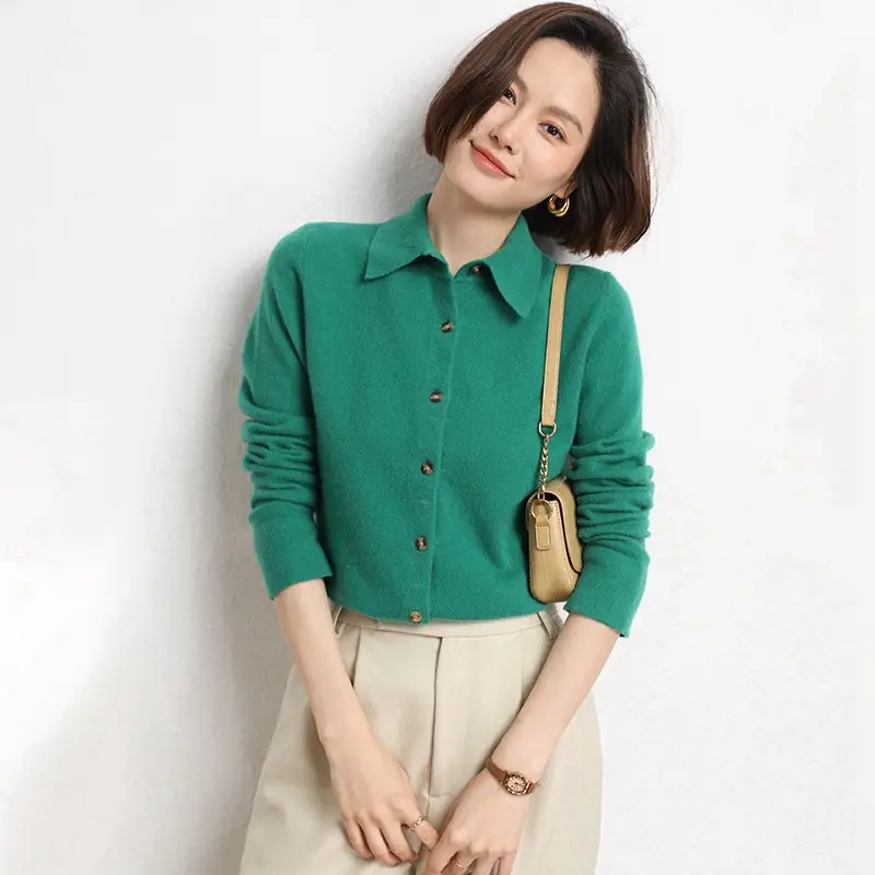 Women's Purple Knitted Polo Collar Sweater - Image 7