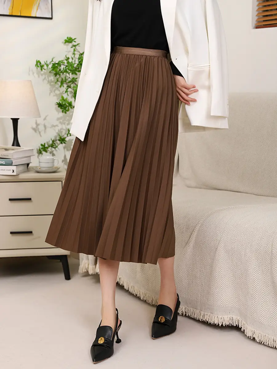 Elegant Pleated Skirt Women Winter Warm