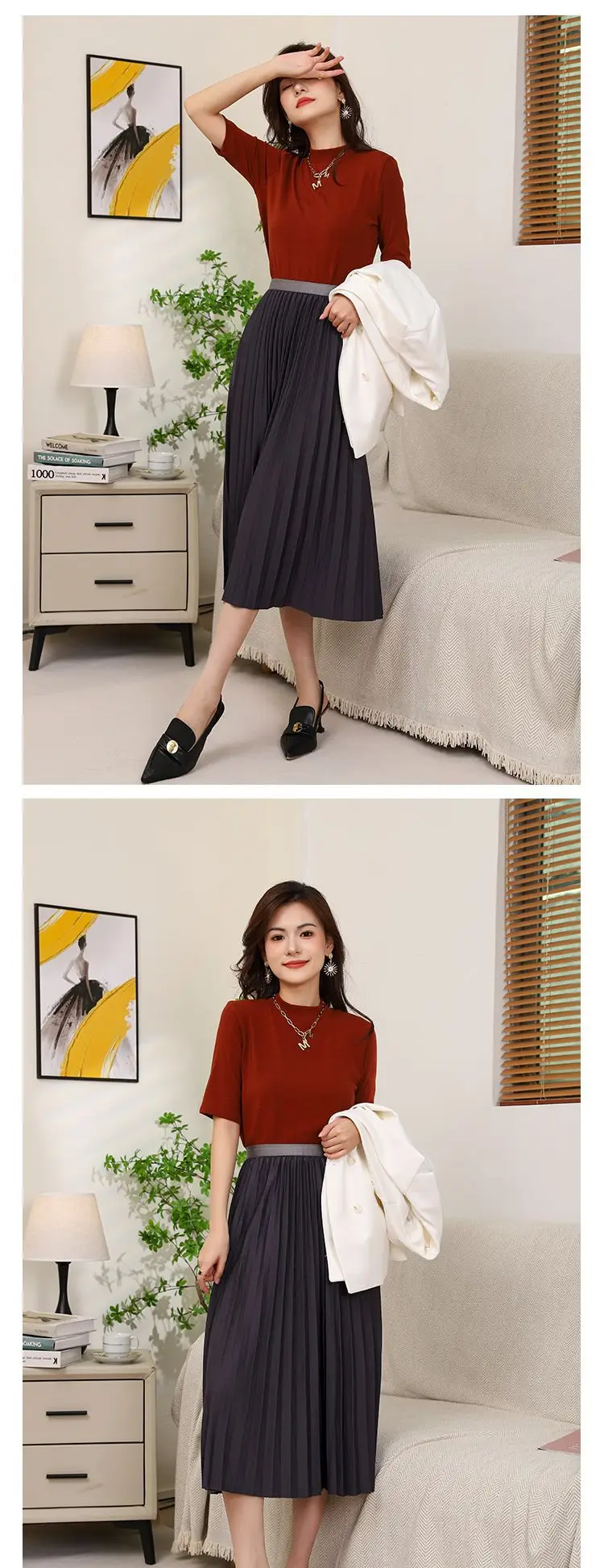 Elegant Pleated Skirt Women Winter Warm — feature 12