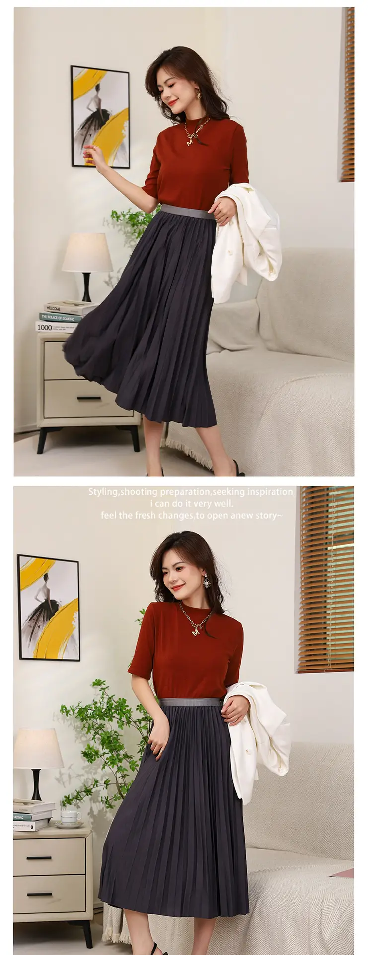 Elegant Pleated Skirt Women Winter Warm — feature 13