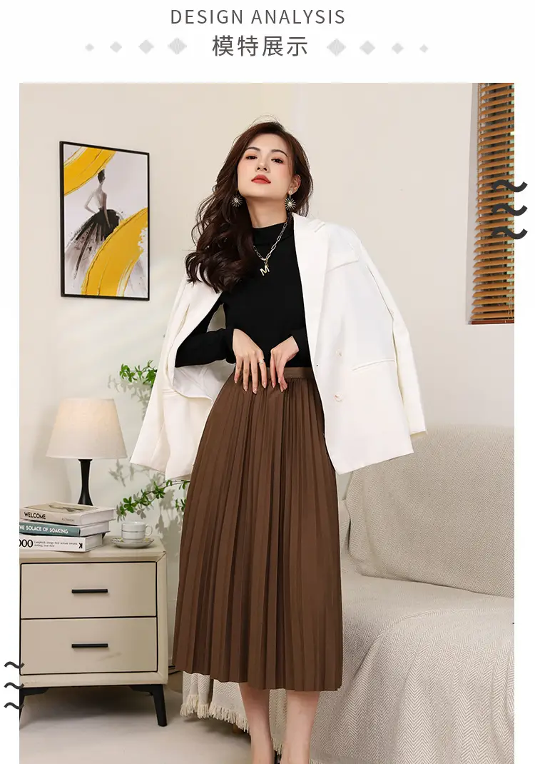 Elegant Pleated Skirt Women Winter Warm — feature 7