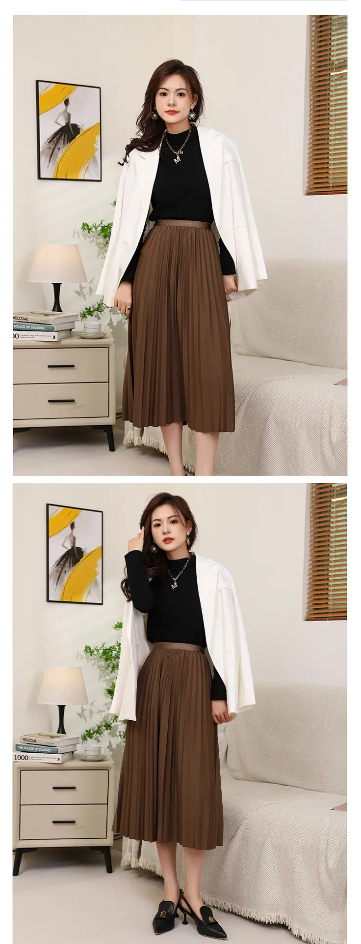 Elegant Pleated Skirt Women Winter Warm — feature 8