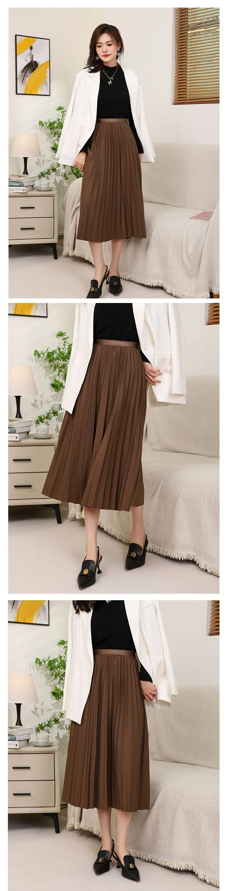 Elegant Pleated Skirt Women Winter Warm — feature 9