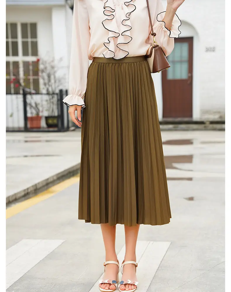 Elegant Pleated Skirt Women Winter Warm
