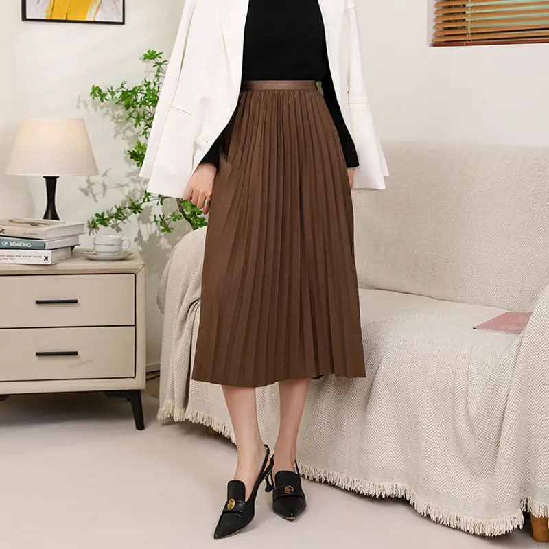 Elegant Pleated Skirt Women Winter Warm